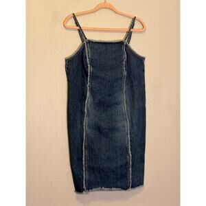 Venezia‎ Jeans Womens Blue Denim Frayed Seam Mini Dress Size 14/16 Medium Wash